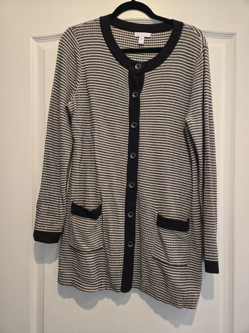 Charter Club Black and White Striped Longline Cardigan